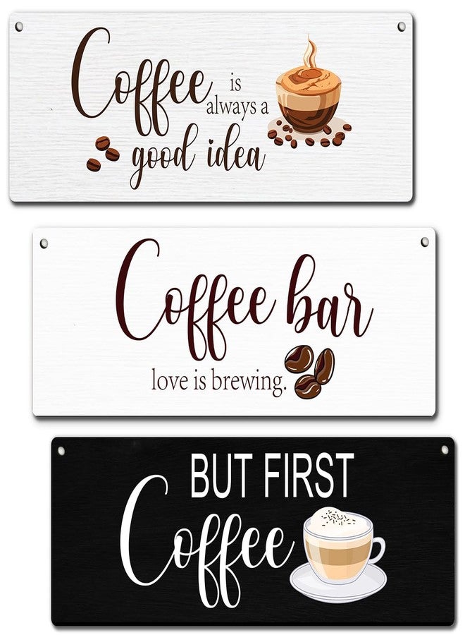 Zmyollo Coffee Bar Wall Decor Sign, 3 Pieces Rustice Coffee Wooden Sign With Rope, But First Coffee Wall Art Decor For Farmhouse Home Kitchen Dining Room Cafe Coffee Bar Coffee Station, B30 - Image 1